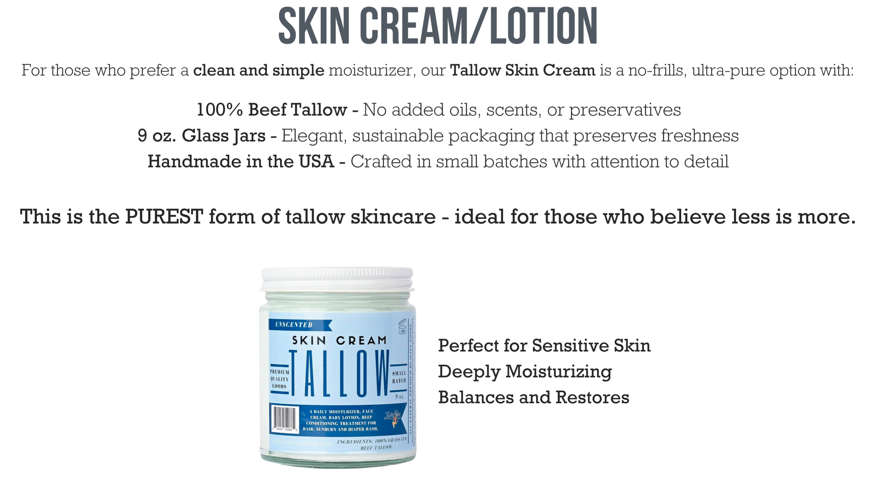 Unscented Tallow Lotion – All Natural Beef Tallow Moisturizer for Hydrated Skin