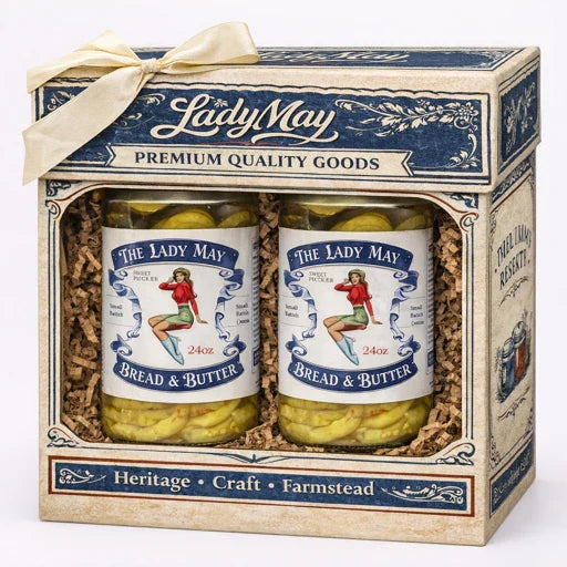 Lady May’s Bread &amp; Butter Sweet Pickles – 2 Pack (24oz Jars) – Small Batch Southern Style Sweet &amp; Tangy Kirby Cucumber Slices – Restaurant Recipe, Crisp &amp; Crunchy – Organic Ingredients