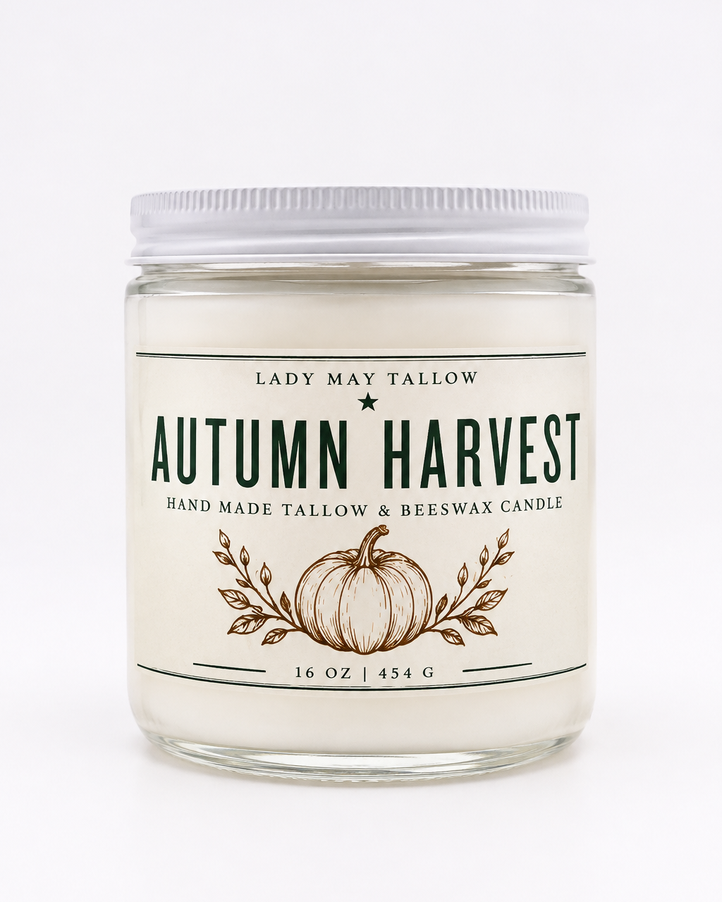 Autumn Harvest Tallow &amp; Beeswax Candle 16oz  Non-Toxic Clean Burning