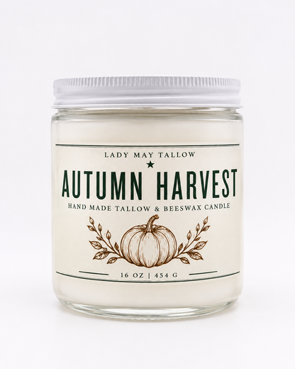Autumn Harvest Tallow &amp; Beeswax Candle 16oz  Non-Toxic Clean Burning