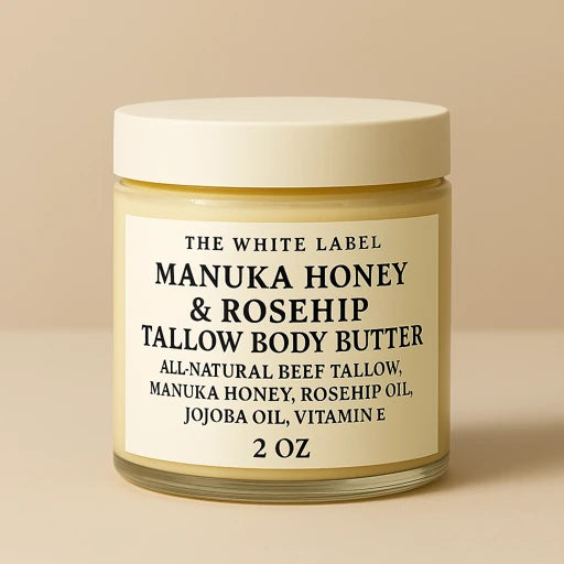 White Label Manuka Honey &amp; Rosehip Tallow Body Butter (2oz / 9oz) – All-Natural, Customizable Skincare | Private Label by May’s Naturals