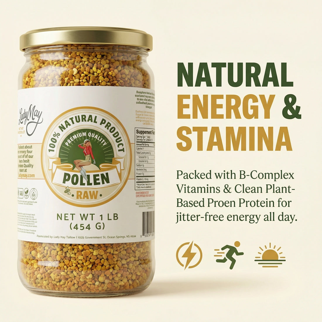 Honeymakers Raw Bee Pollen Granules by The Lady May – 100% Pure, Unheated Natural Superfood for Energy, Immune Support &amp; Digestion – Non-GMO, Gluten-Free, Rich in Protein &amp; Antioxidants (24 oz)