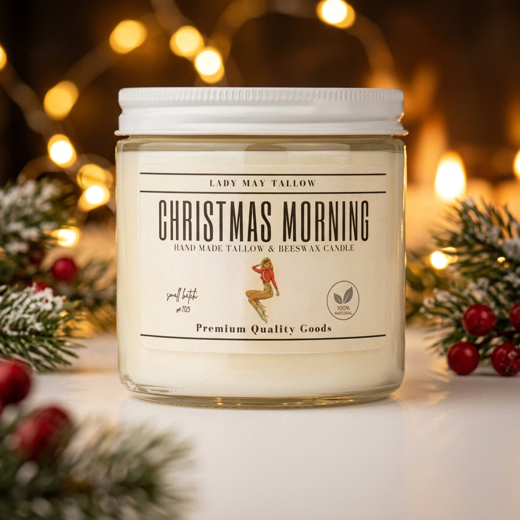 Christmas Morning Tallow &amp; Beeswax Candle, non Toxic Candle | 16 oz