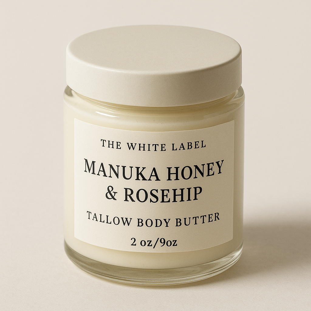 The White Label Manuka Honey & Rosehip Tallow Body Butter (2oz or 9oz)