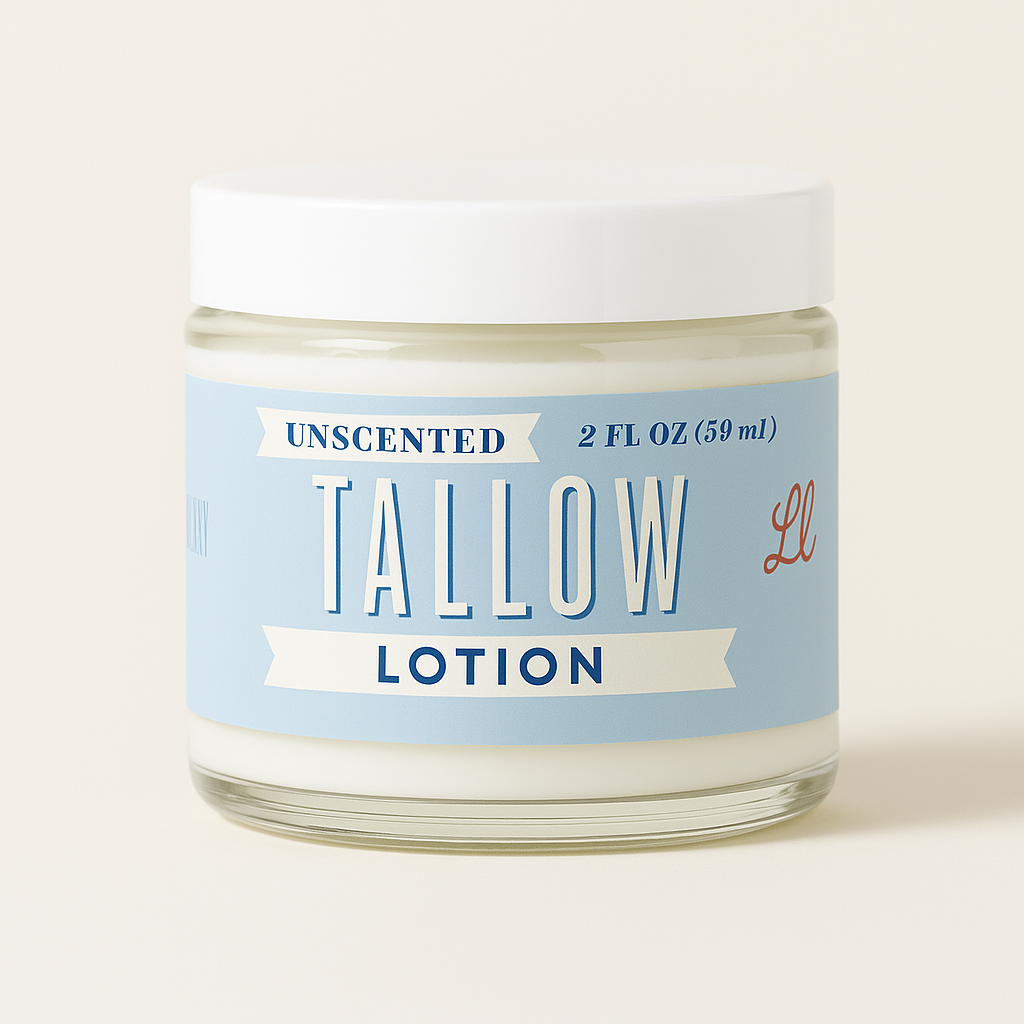 Unscented Tallow Lotion – Pure, Preservative-Free One Ingredient Moisturizer by Lady May Tallow 2 oz jar