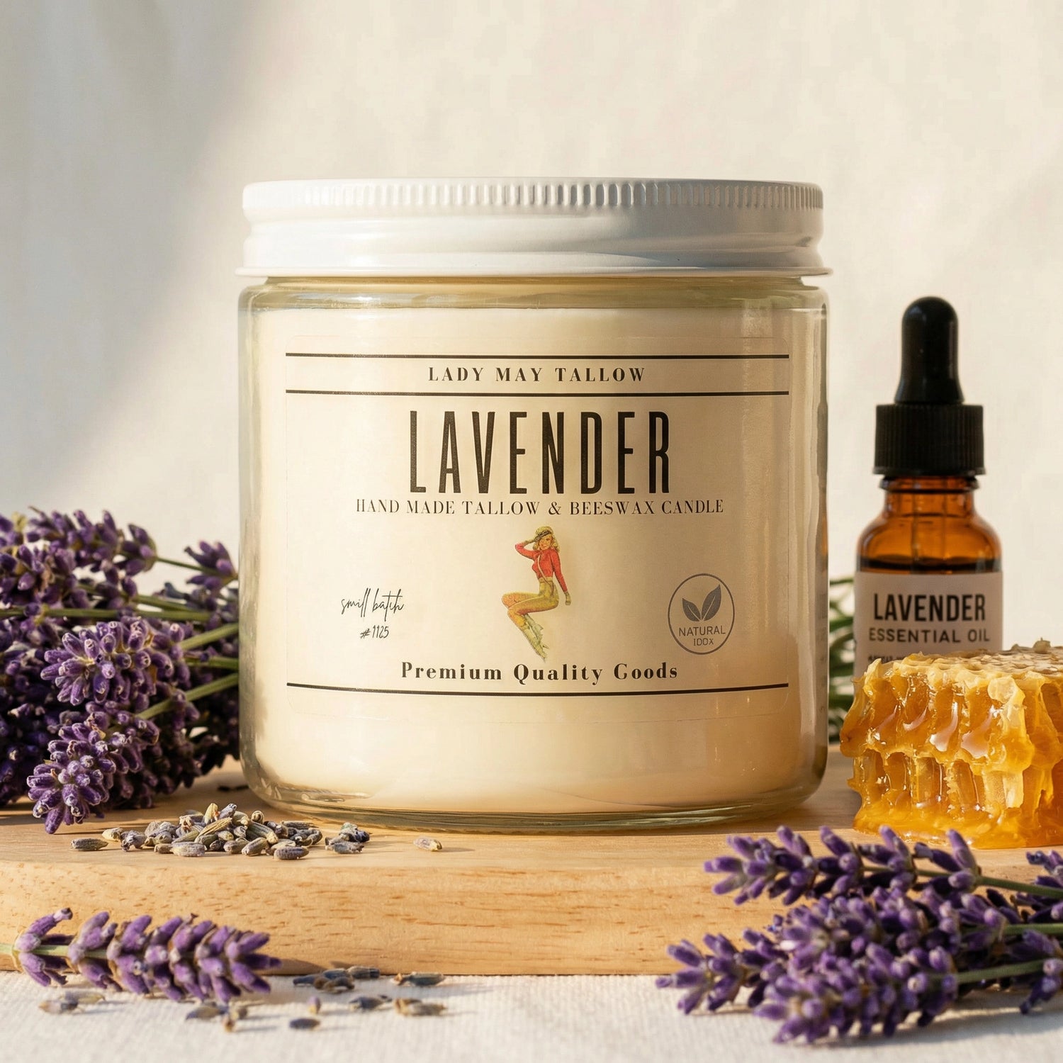 Lady May Tallow "Classic" Tallow &amp; Beeswax Candle 16oz | 7 Natural Scents | Non-Toxic Clean Burning