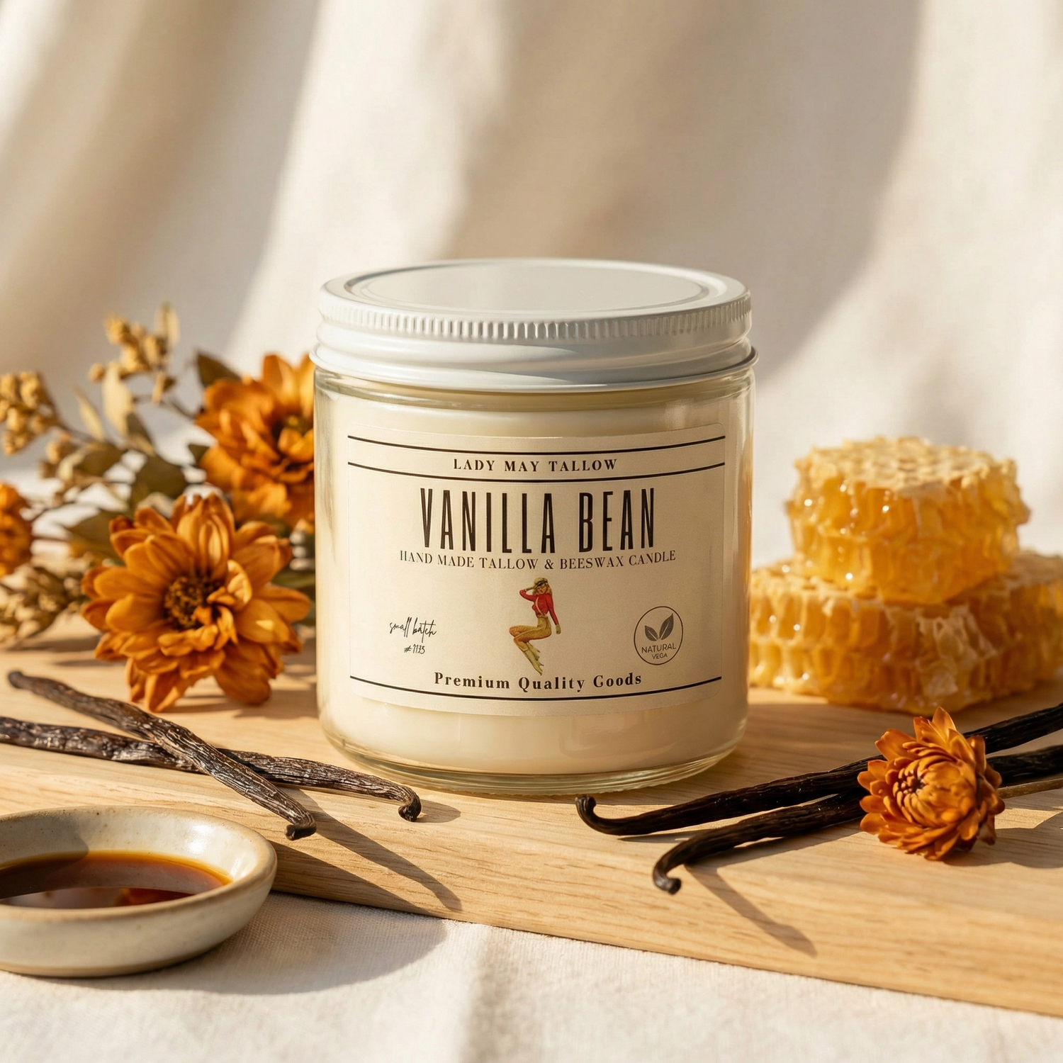 ★キャンドル　Beeswax RoundCandle ★ Best Tallow Candles | Beeswax & Beef Tallow Candle for Sale | Lady May
