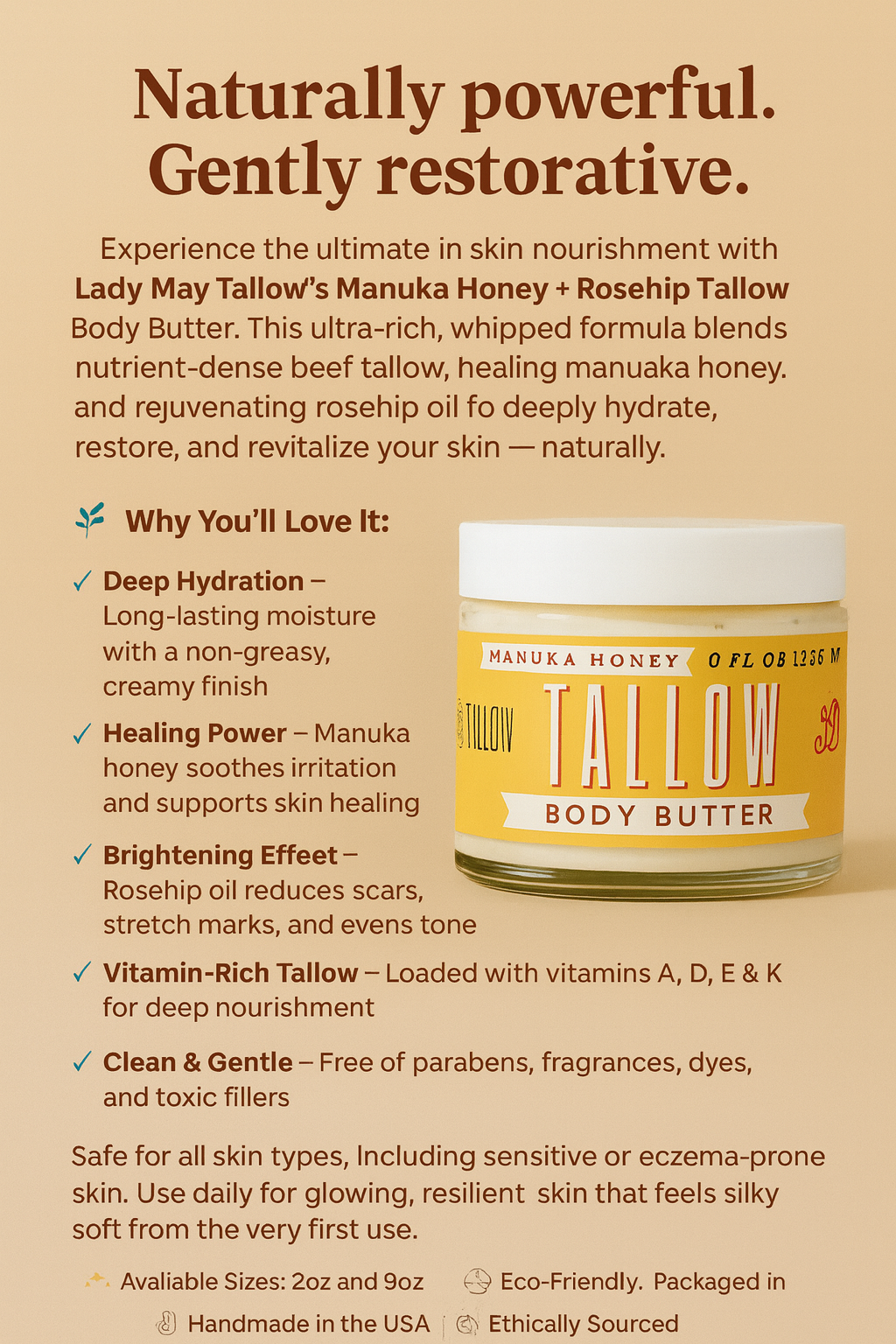 Manuka Honey + Rosehip Tallow Body Butter – Deeply Nourishing &amp; Repairing Natural Skincare