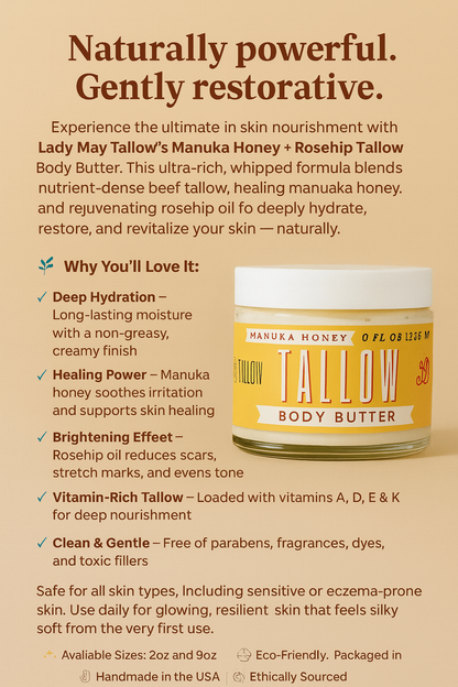 Manuka Honey + Rosehip Tallow Body Butter – Deeply Nourishing &amp; Repairing Natural Skincare