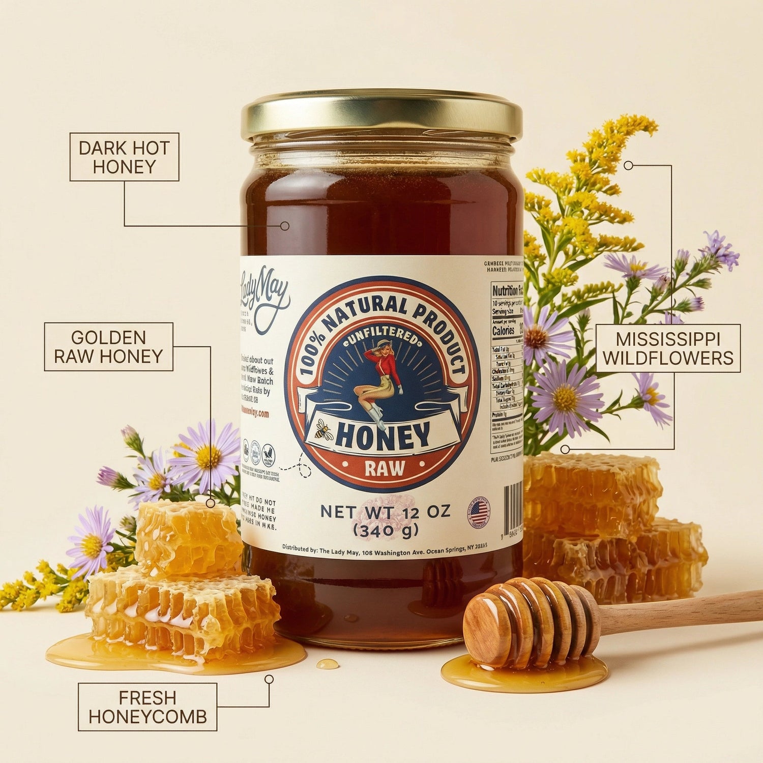 Raw Honey 2 Pounds | Small Batch Farm Grown | Lady May