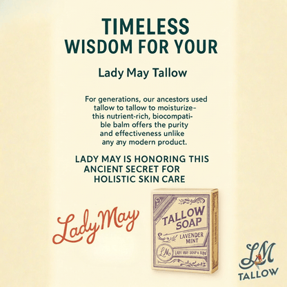 Pure Beef Tallow Soap Bar 3 Pack - Natural Handmade Soap for Face Body &amp; Shaving - Lavender Mint or Unscented - Moisturizing Sensitive Skin Soap - Chemical Free - Lady May Tallow