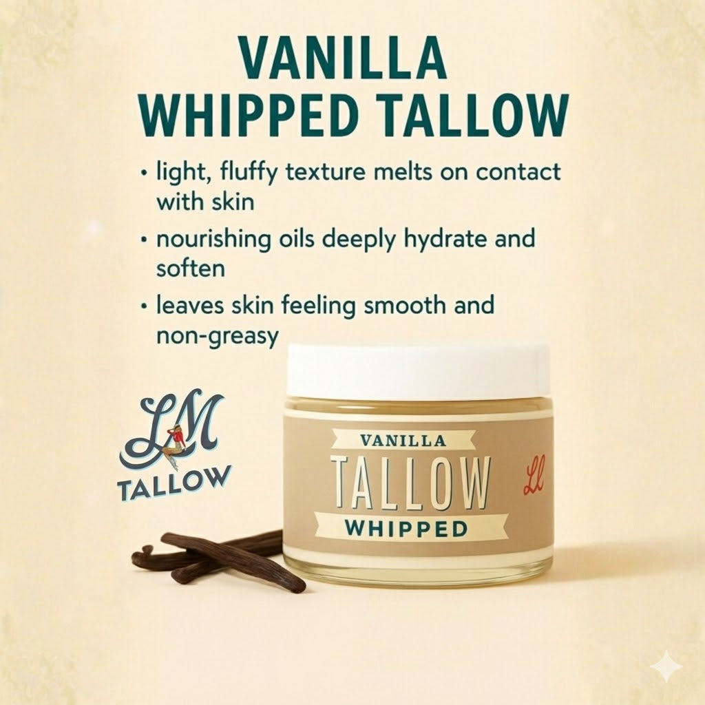Vanilla Whipped Tallow Moisturizer – 120,000+ Sold | Premium Beef Tallow Skincare | Lady May Tallow jar, vanilla whipped tallow cream