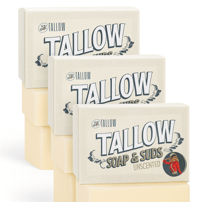 Pure Beef Tallow Soap Bar 3 Pack - Natural Handmade Soap for Face Body &amp; Shaving - Lavender Mint or Unscented - Moisturizing Sensitive Skin Soap - Chemical Free - Lady May Tallow