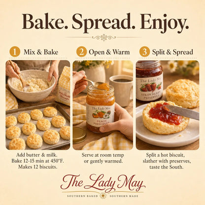 The Lady May Biscuit &amp; Jelly Box: bake, spread, enjoy graphic showing how to make biscuits