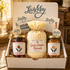 The Lady May Biscuit & Jelly Box: gift box with Garlic Cheddar Biscuit Mix bag, Strawberry Preserves and Peach Preserves