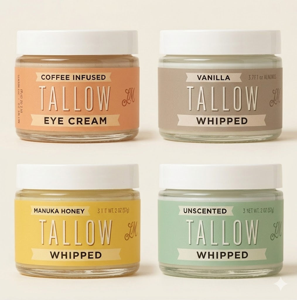 The Traveler gift pack - 4pc Tallow Skincare Gift Set | Manuka, Vanilla, Unscented &amp; Coffee Eye Cream