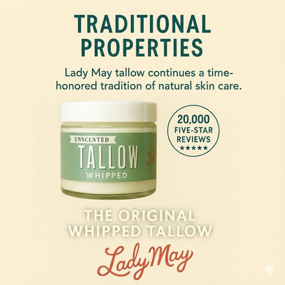 Unscented Whipped Tallow – All-Natural Moisturizer | Pure Beef Tallow Cream for Face &amp; Body |Lady May Handmade, Preservative-Free Skincare