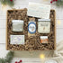 Gift set with candles, soap, and other items in a box, surrounded by Christmas decorations.
